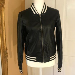 Forever 21 Vegan Leather Black Varsity Jacket sz M